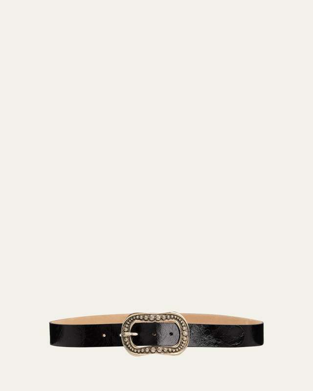 Studded Shiny Leather Buckle Belt